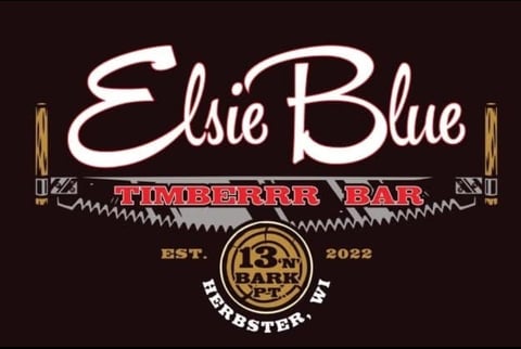 Elsie Blue Timbrrr Bar logo featuring white script text with saw blade design and established 2022 emblem on dark background